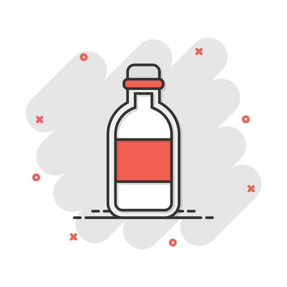 icono de botella de agua en estilo cómico. pictograma de ilustración de dibujos animados de vector de botella de refresco de plástico. efecto de salpicadura del concepto de negocio de agua líquida.