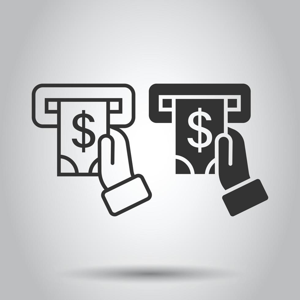 Money ATM icon in flat style. Exchange cash vector illustration on white isolated background. Banknote bill business concept.