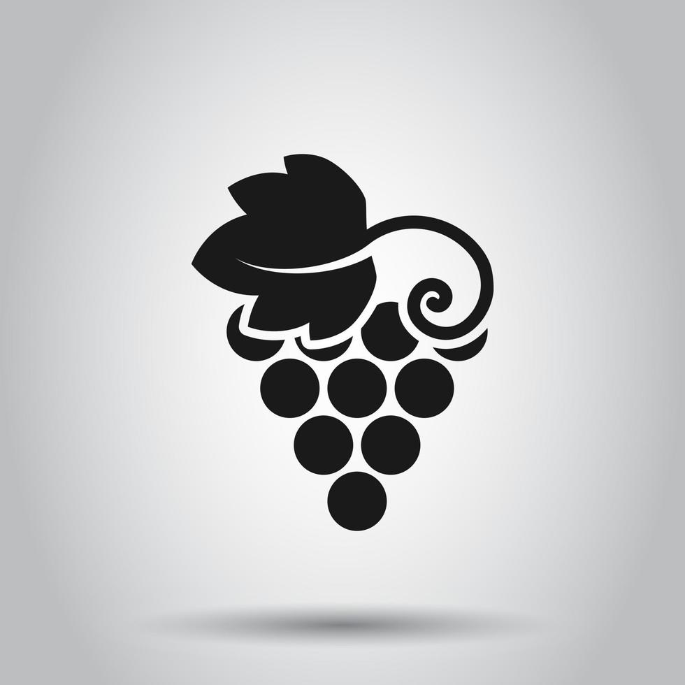 Grape fruits sign icon in flat style. Grapevine vector illustration on isolated background. Wine grapes business concept.