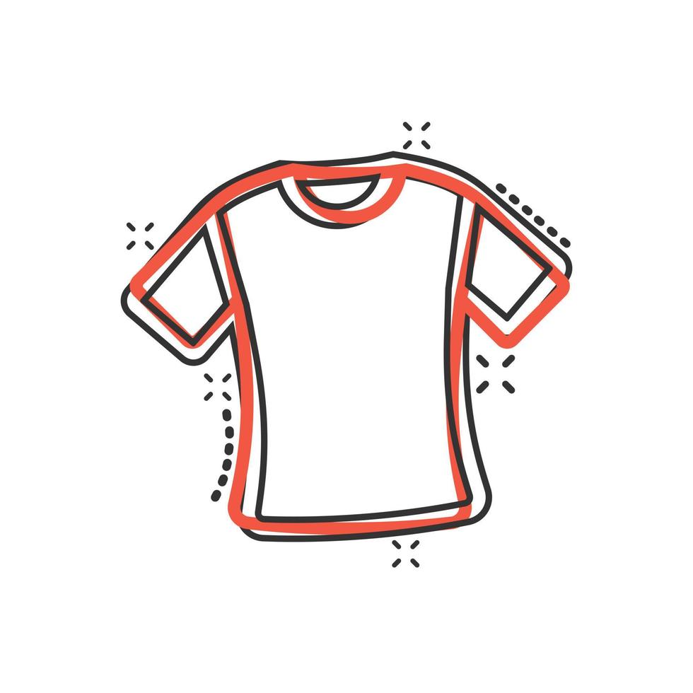 icono de camiseta en estilo cómico. ilustración de vector de dibujos animados de ropa casual sobre fondo blanco aislado. concepto de negocio de efecto de salpicadura de ropa de polo.