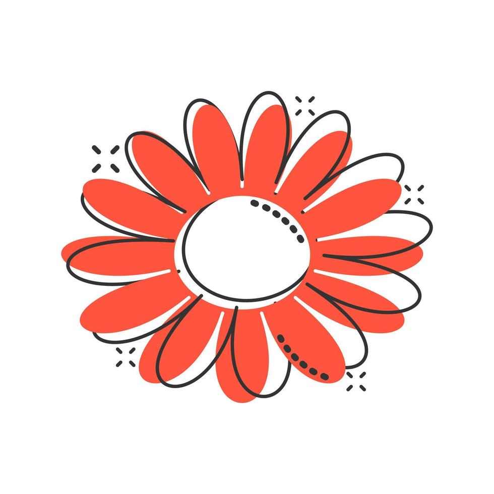 Vector cartoon chamomile flower icon in comic style. Daisy concept illustration pictogram. Camomile business splash effect concept.