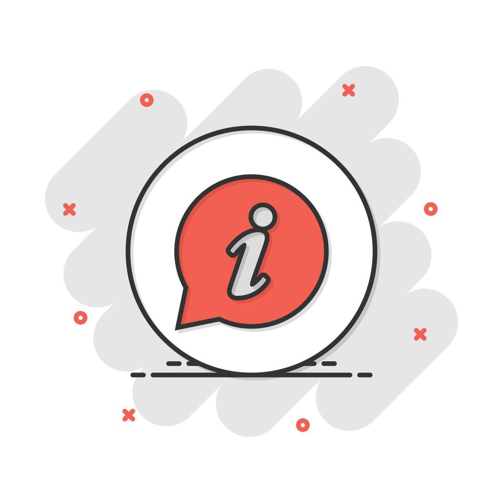 Vector cartoon information icon in comic style. Speech sign illustration pictogram. Information business splash effect concept.