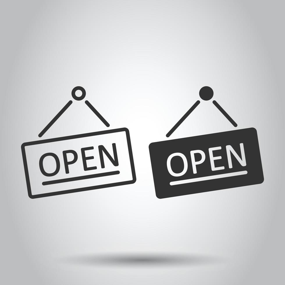 Open sign icon in flat style. Accessibility vector illustration on white isolated background. Message business concept.