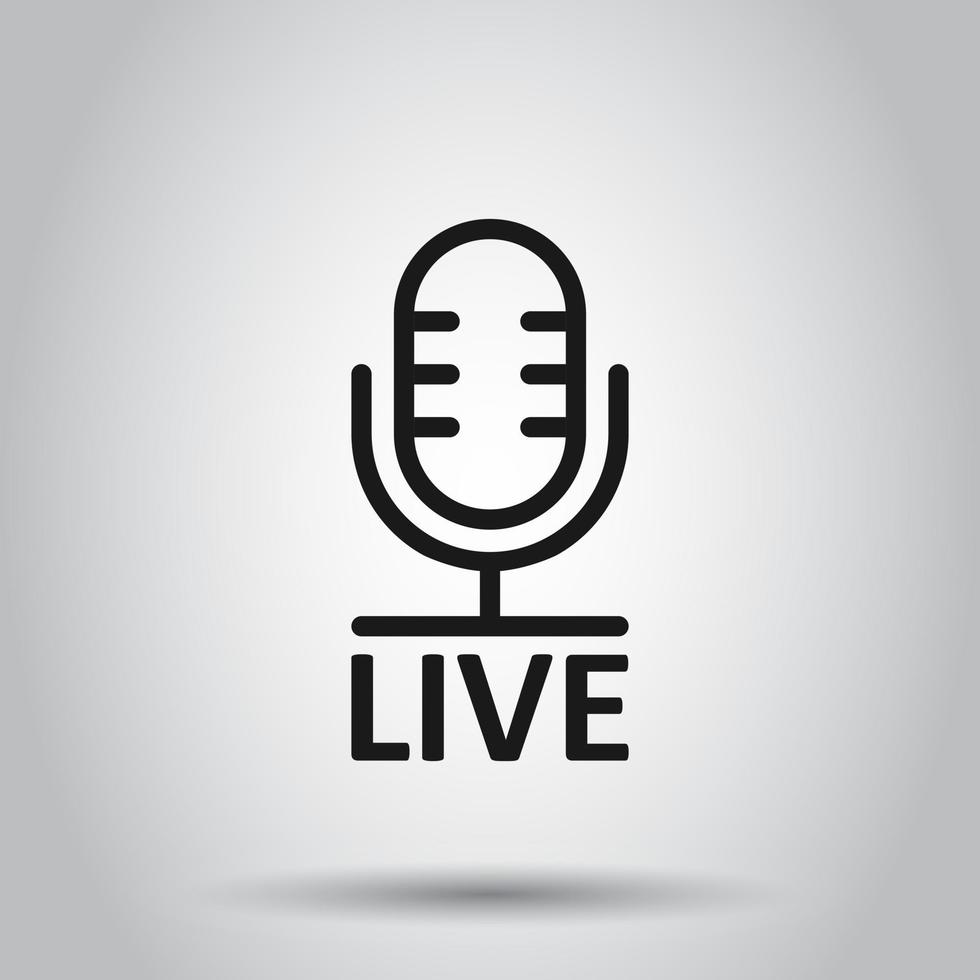 Microphone icon in flat style. Live broadcast vector illustration on isolated background. Sound record business concept.
