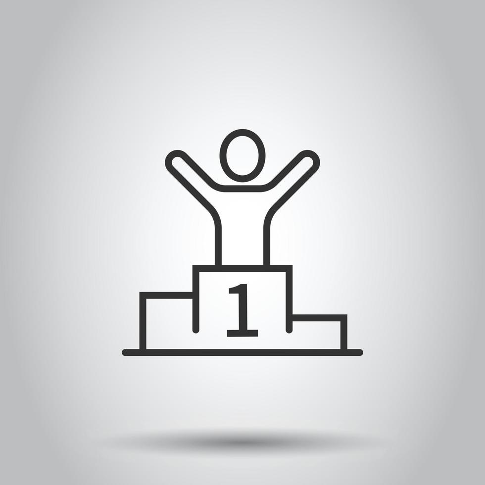 People win icon in flat style. Champion on podium vector illustration on white isolated background. Award ceremony business concept.
