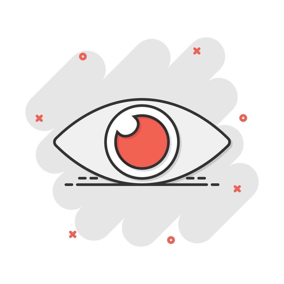 Vector cartoon eye icon in comic style. Eyeball look sign illustration pictogram. Eye business splash effect concept.