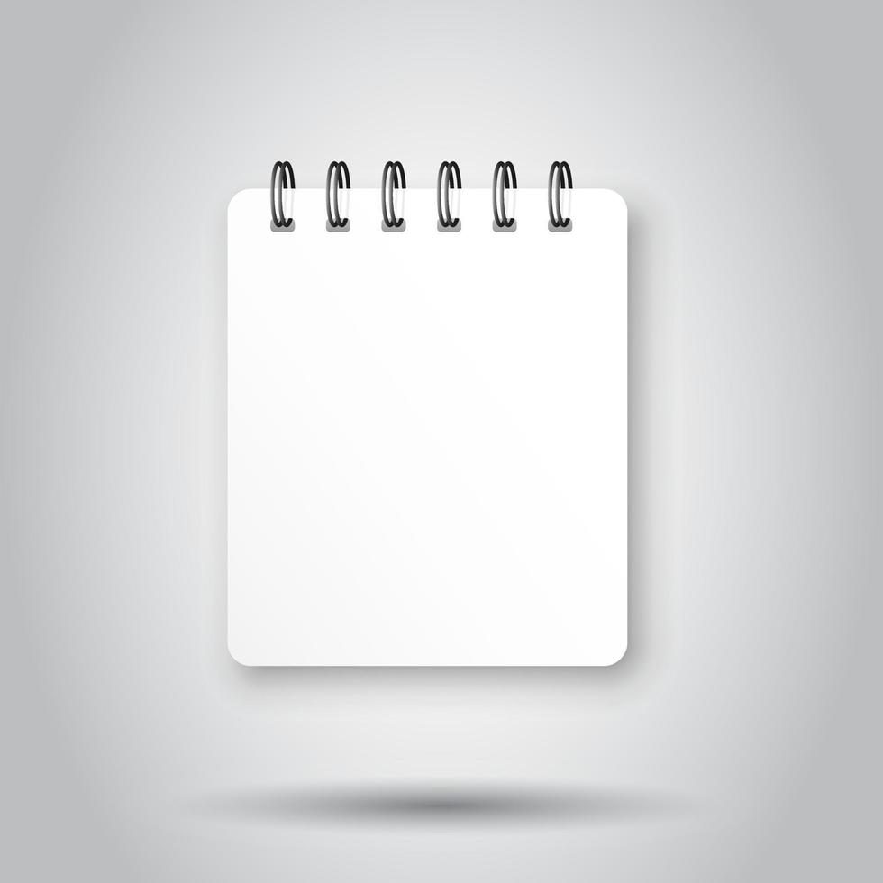 Blank mock up notepad icon in transparent style. Spiral notebook document vector illustration on isolated background. Diary paper page template business concept.