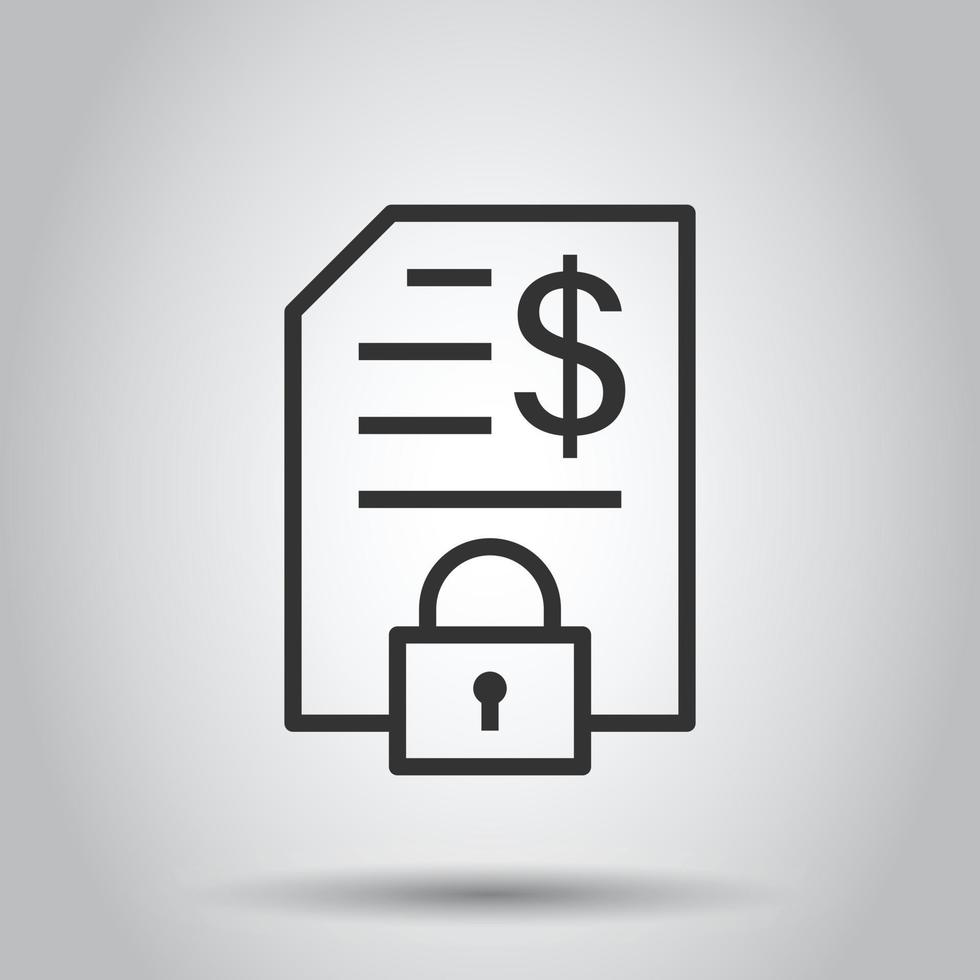 Financial statement icon in flat style. Document with lock vector illustration on white isolated background. Report business concept.