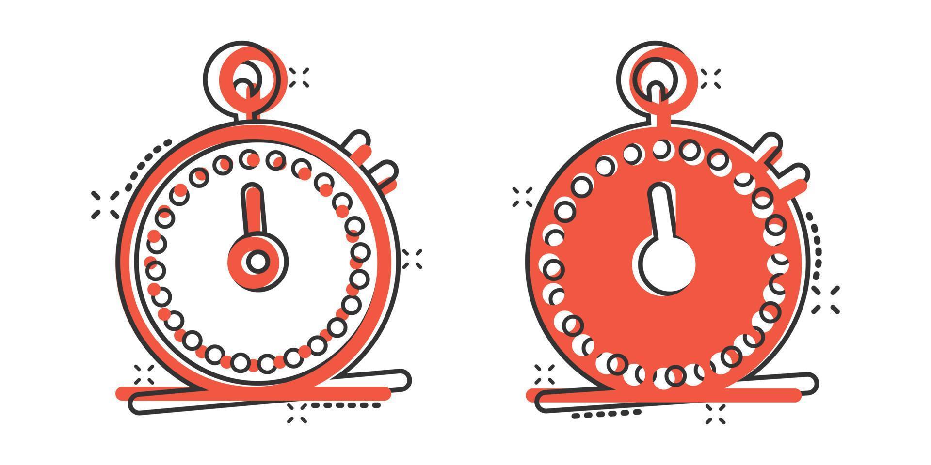 Clock icon in comic style. Watch cartoon vector illustration on white isolated background. Timer splash effect business concept.