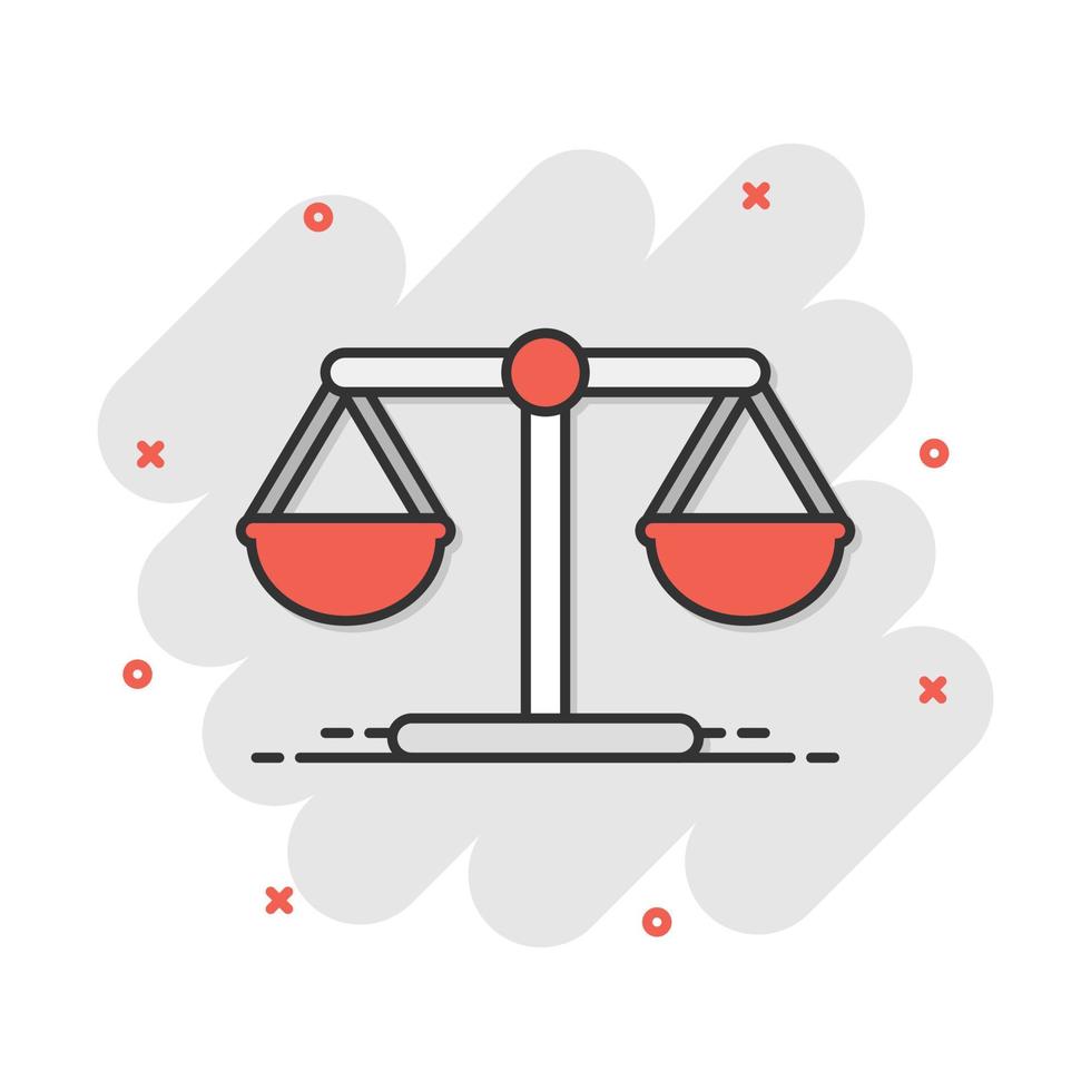 Vector cartoon scale weigher icon in comic style. Weigher sign illustration pictogram. Balance business splash effect concept.