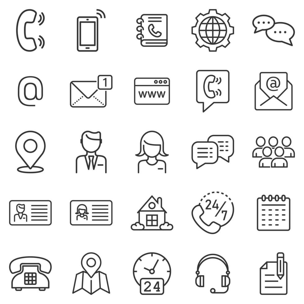 Contact icon set in flat style. Phone communication vector illustration on white isolated background. Website equipment business concept.