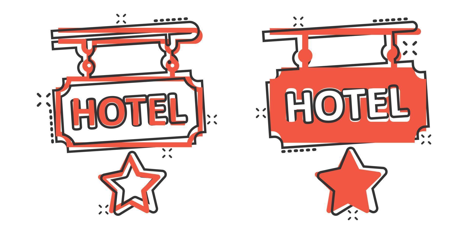 Hotel 1 star sign icon in comic style. Inn cartoon vector illustration on white isolated background. Hostel room information splash effect business concept.