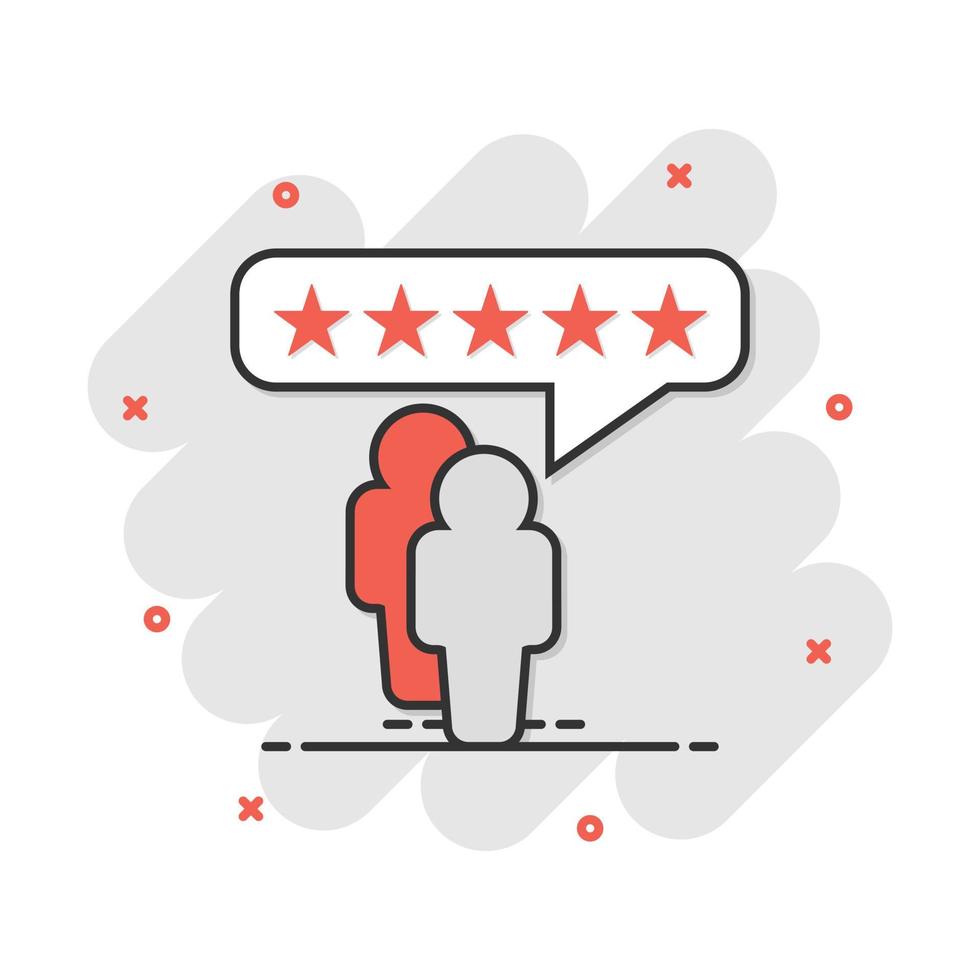 Vector cartoon customer reviews, user feedback icon in comic style. Rating sign illustration pictogram. Stars rating business splash effect concept.