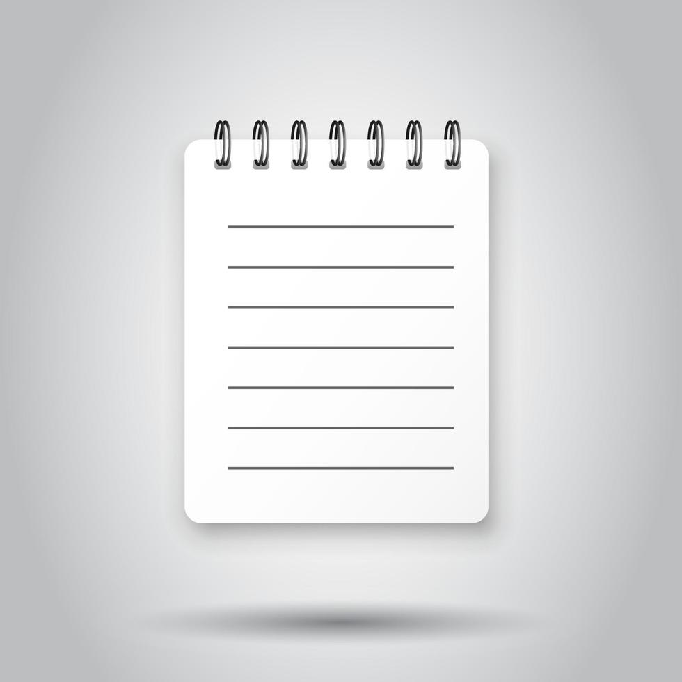Blank mock up notepad icon in transparent style. Notebook with lined vector illustration on isolated background. Diary paper page template business concept.