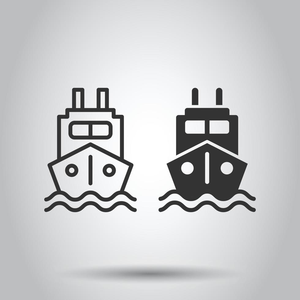 icono de barco de turismo en estilo plano. Ilustración de vector de barco de pesca sobre fondo blanco aislado. concepto de negocio de destino de petrolero.