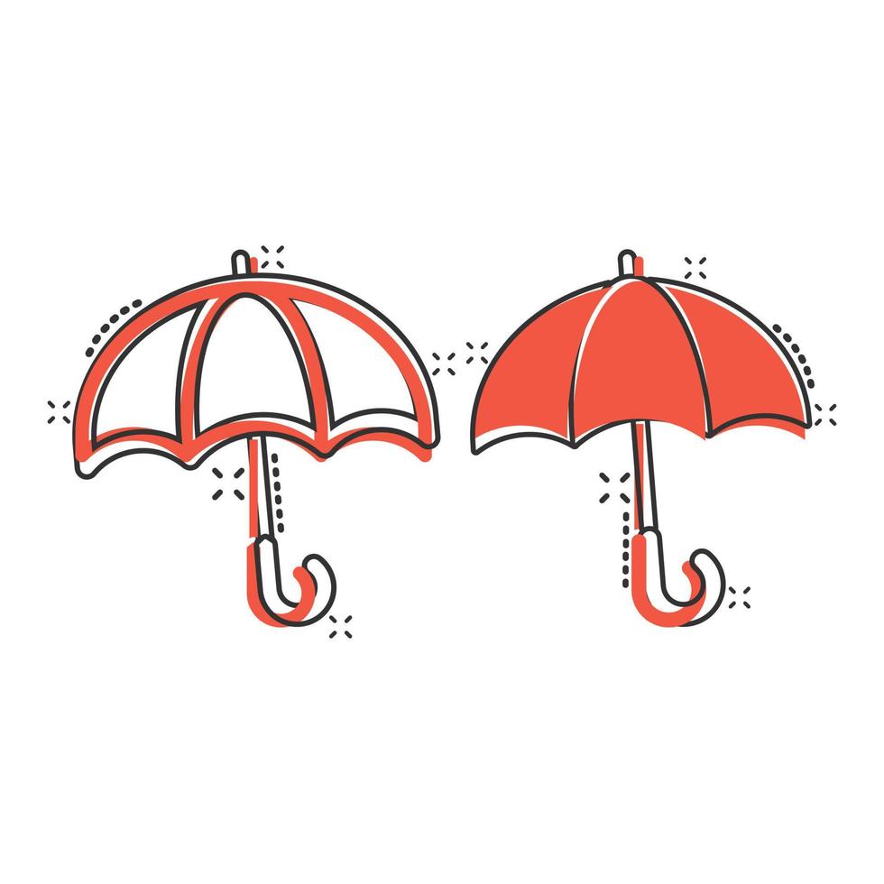 icono de paraguas en estilo cómico. ilustración de vector de dibujos animados de sombrilla sobre fondo blanco aislado. concepto de negocio de efecto de salpicadura de dosel.