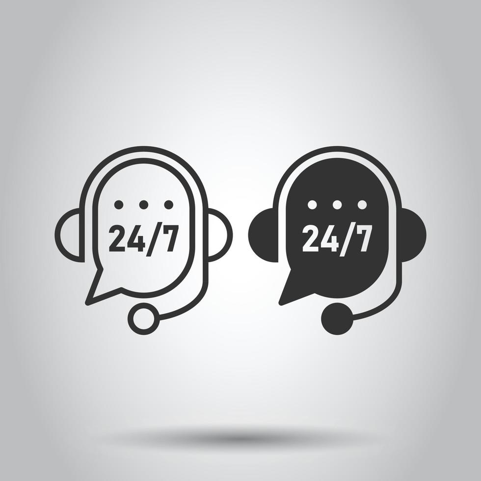 Helpdesk 24 7 icon in flat style. Headphone vector illustration on white isolated background. Chat operator business concept.