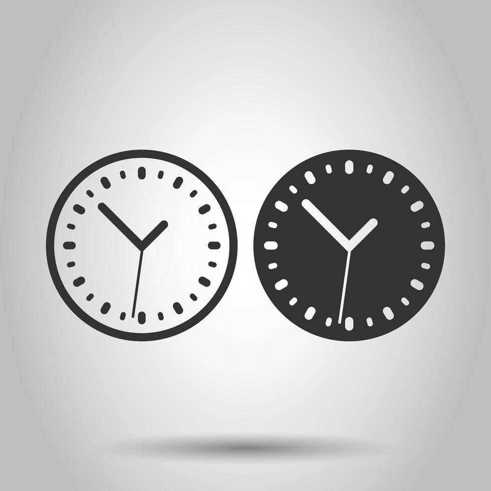 Clock icon in flat style. Watch vector illustration on white isolated background. Timer business concept.