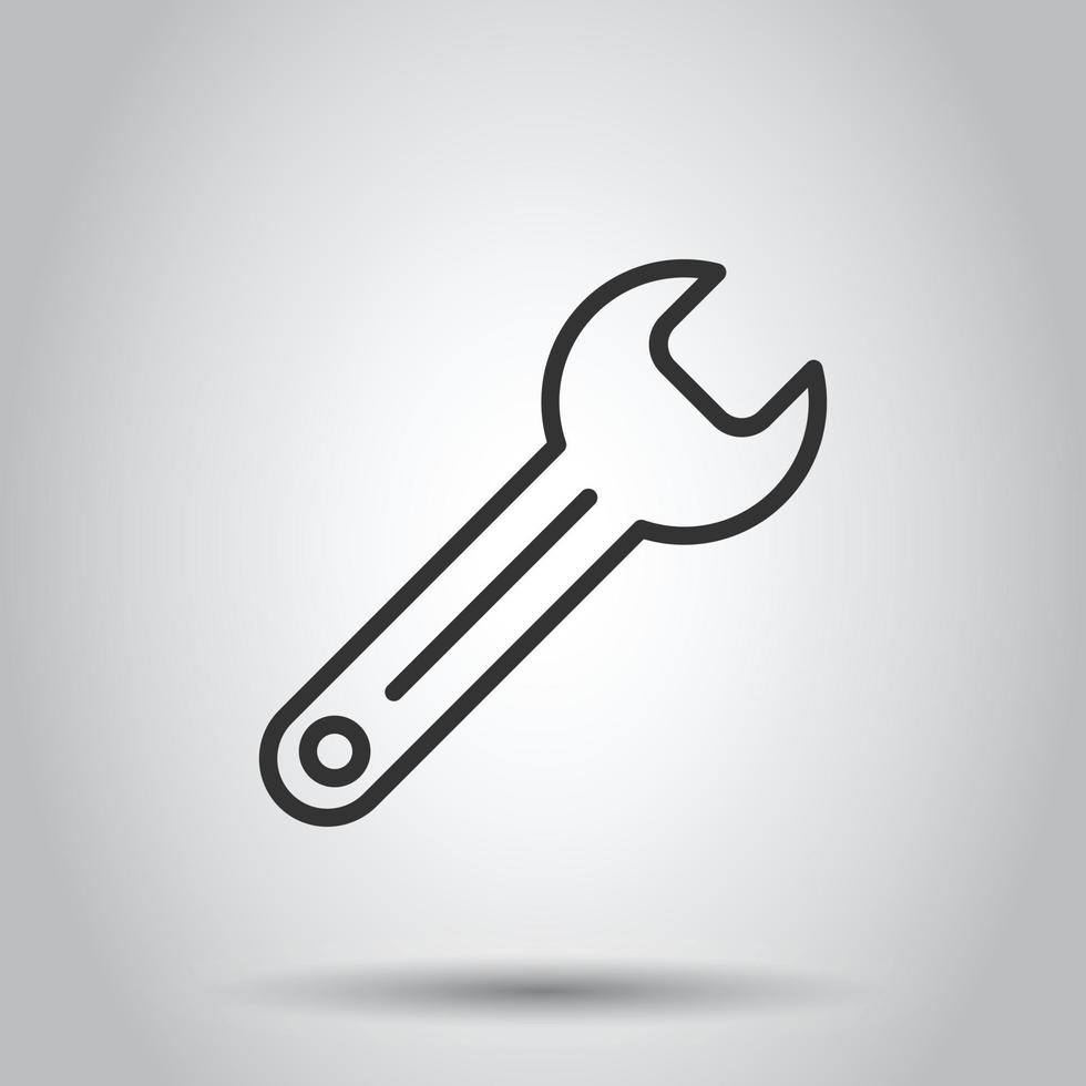 Wrench icon in flat style. Spanner key vector illustration on white isolated background. Repair equipment business concept.