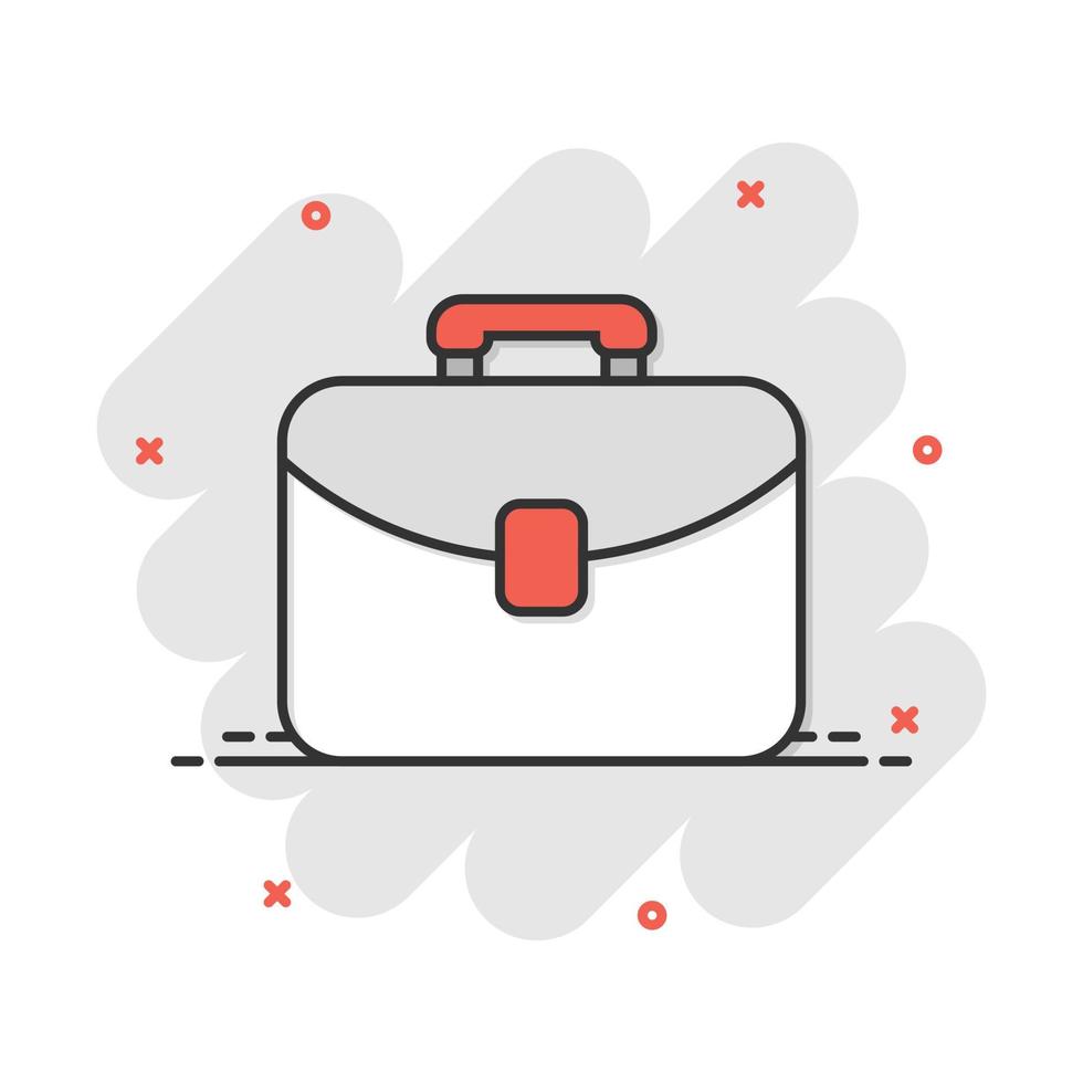 Vector cartoon suitcase icon in comic style. Luggage bag sign illustration pictogram. Diplomat case business splash effect concept.