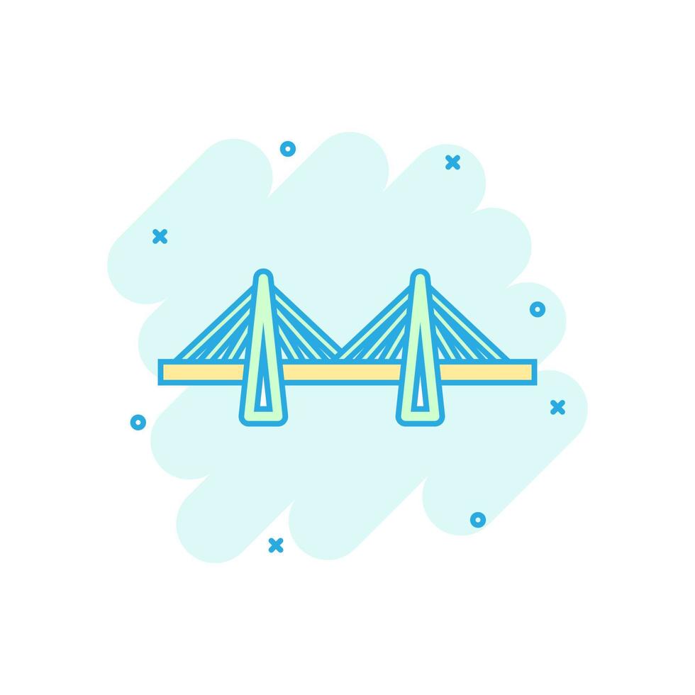 Bridge sign icon in comic style. Drawbridge vector cartoon illustration on white isolated background. Road business concept splash effect.