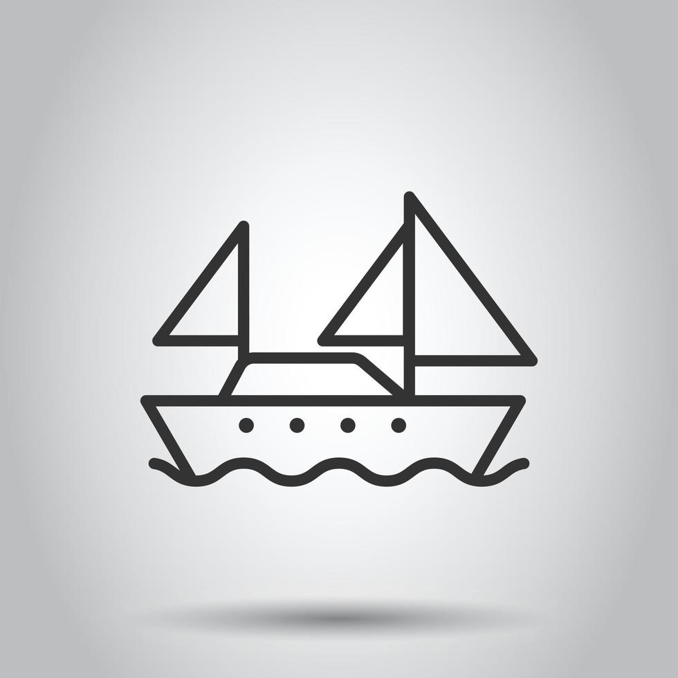 Tourism ship icon in flat style. Fishing boat vector illustration on white isolated background. Tanker destination business concept.