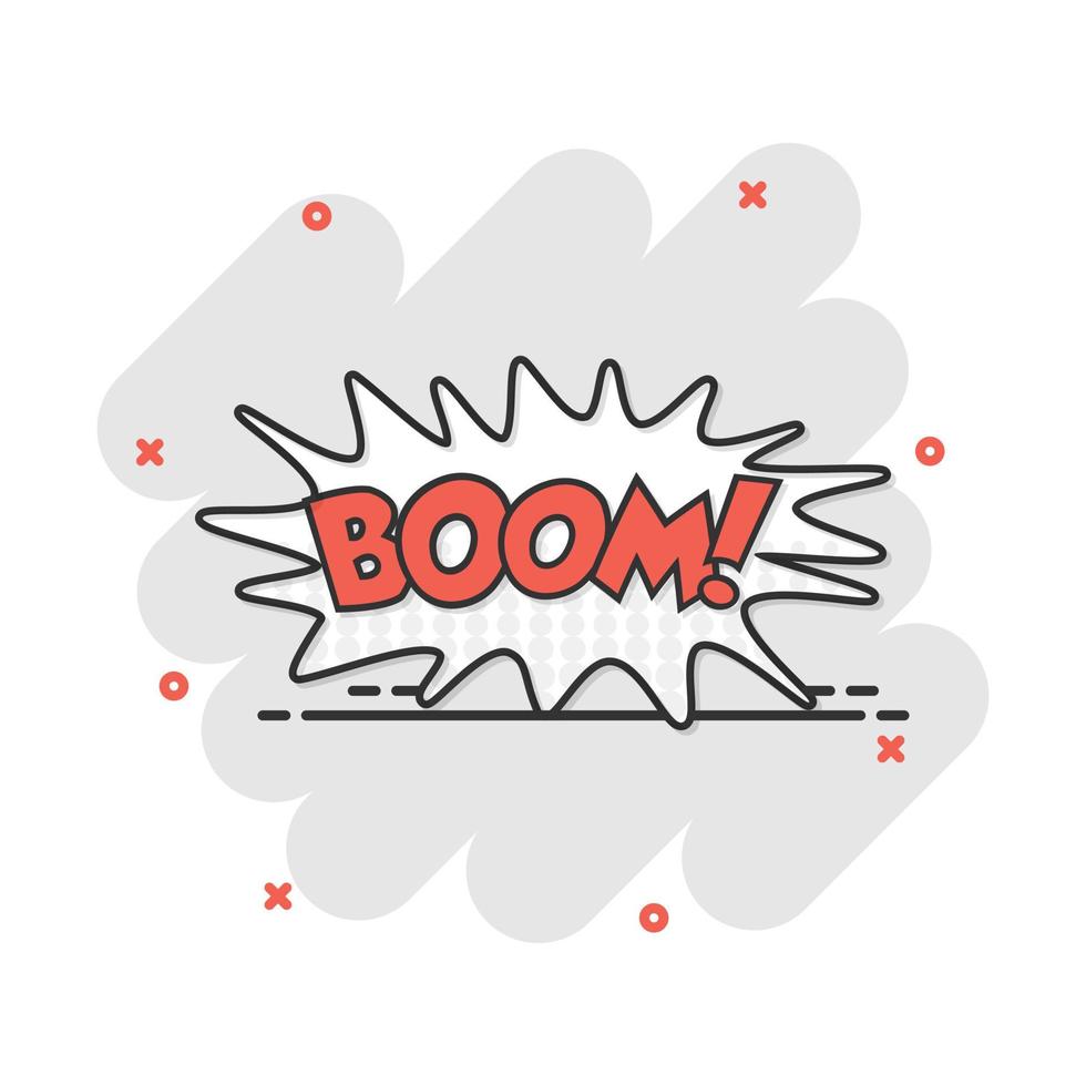 Vector cartoon boom comic sound effects icon in comic style. Sound bubble speech sign illustration pictogram. Boom business splash effect concept.