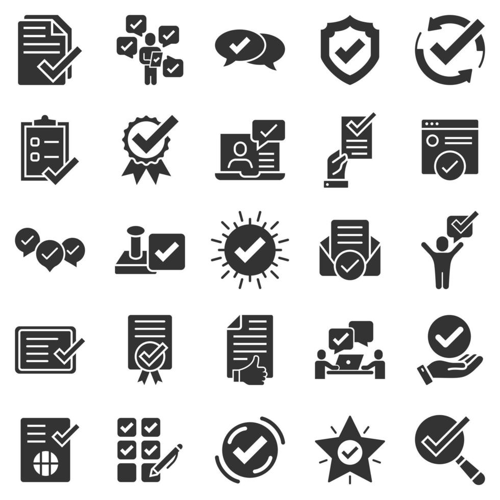 Approve icon set in flat style. Check mark vector illustration on white isolated background. Tick accepted business concept.