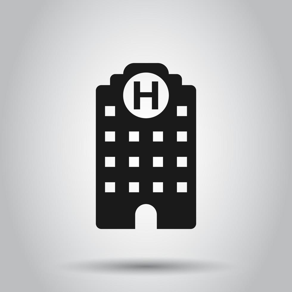 Hospital building icon in flat style. Infirmary vector illustration on isolated background. Medical ambulance business concept.