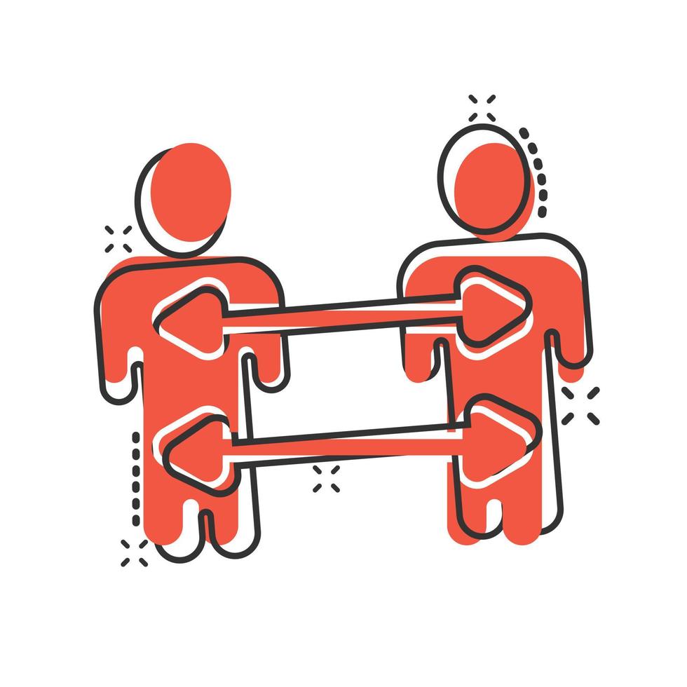 People referral icon in comic style. Business communication cartoon vector illustration on white background. Reference teamwork splash effect business concept.