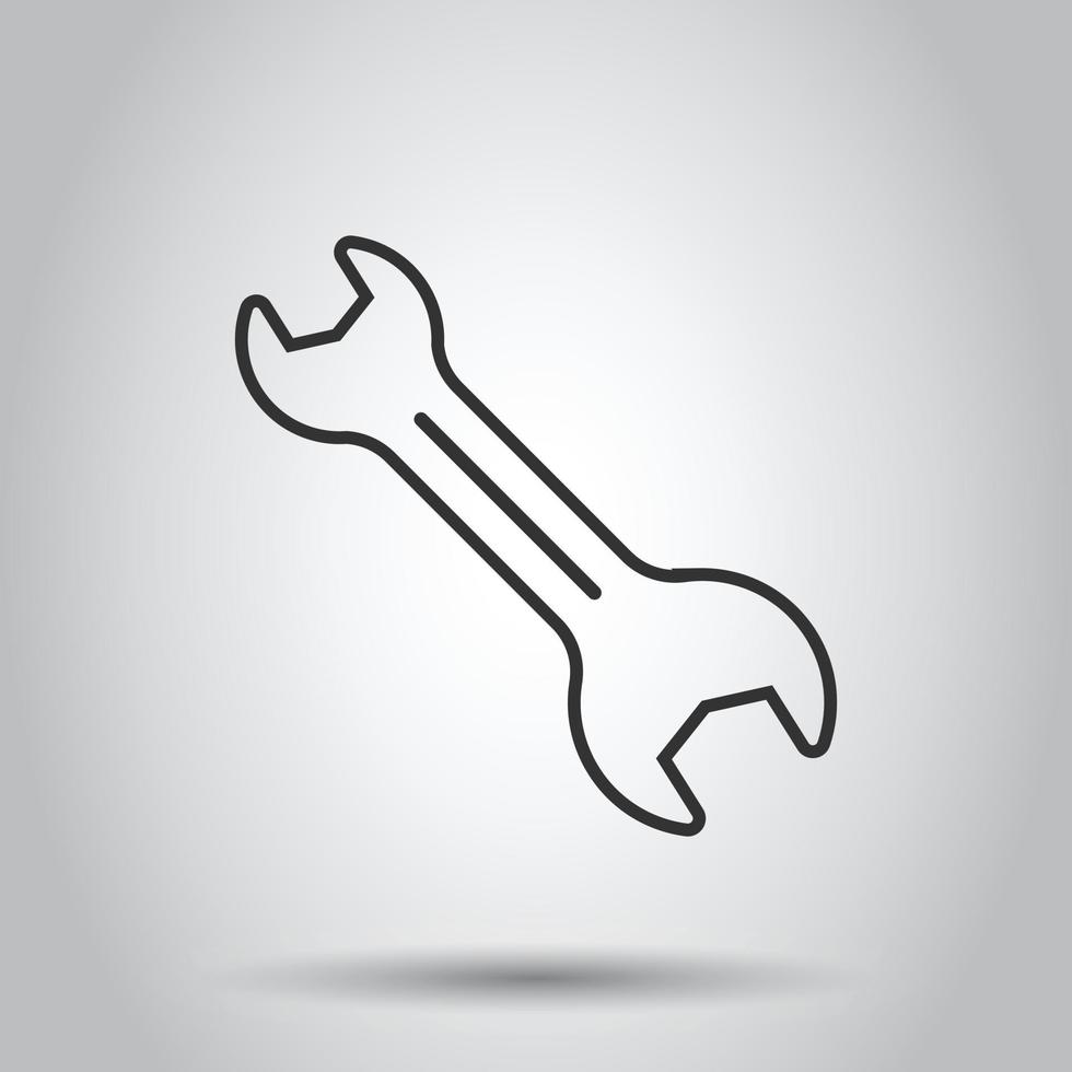 Wrench icon in flat style. Spanner key vector illustration on white isolated background. Repair equipment business concept.