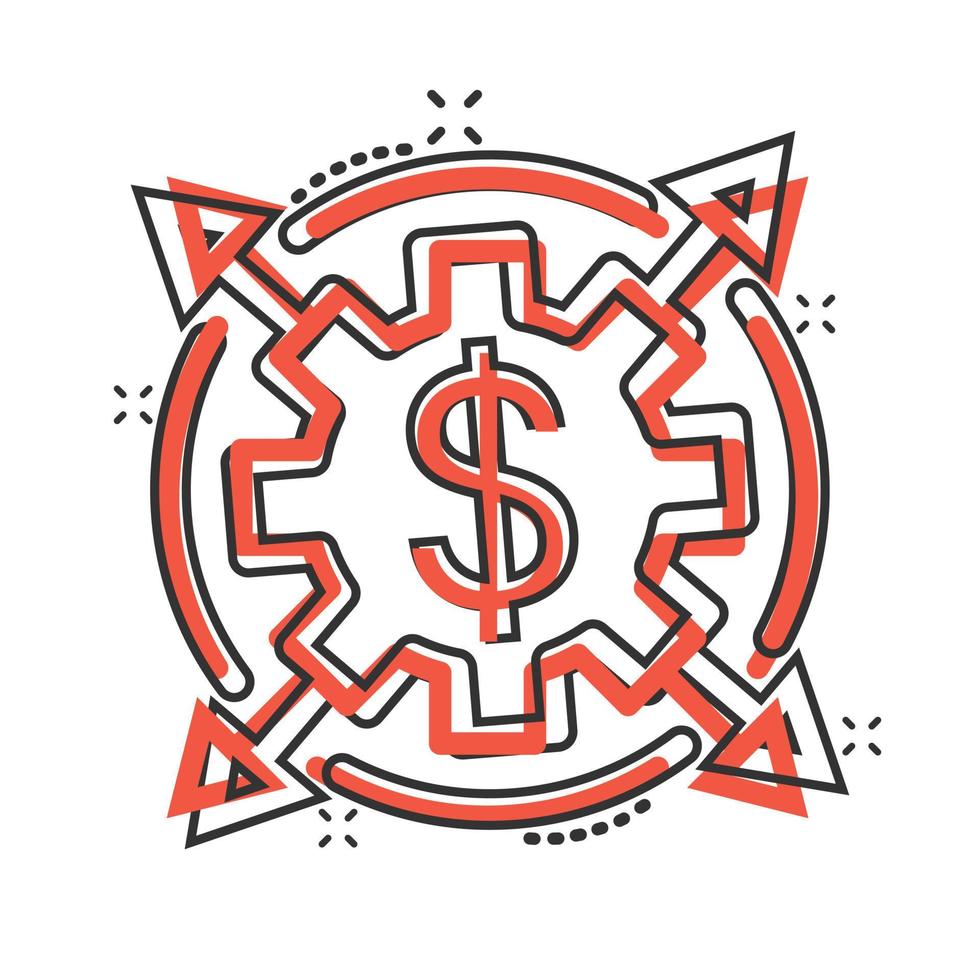 icono de ingresos de dinero en estilo cómico. ilustración de vector de dibujos animados de moneda de dólar sobre fondo blanco aislado. concepto de negocio de efecto de salpicadura de estructura financiera.