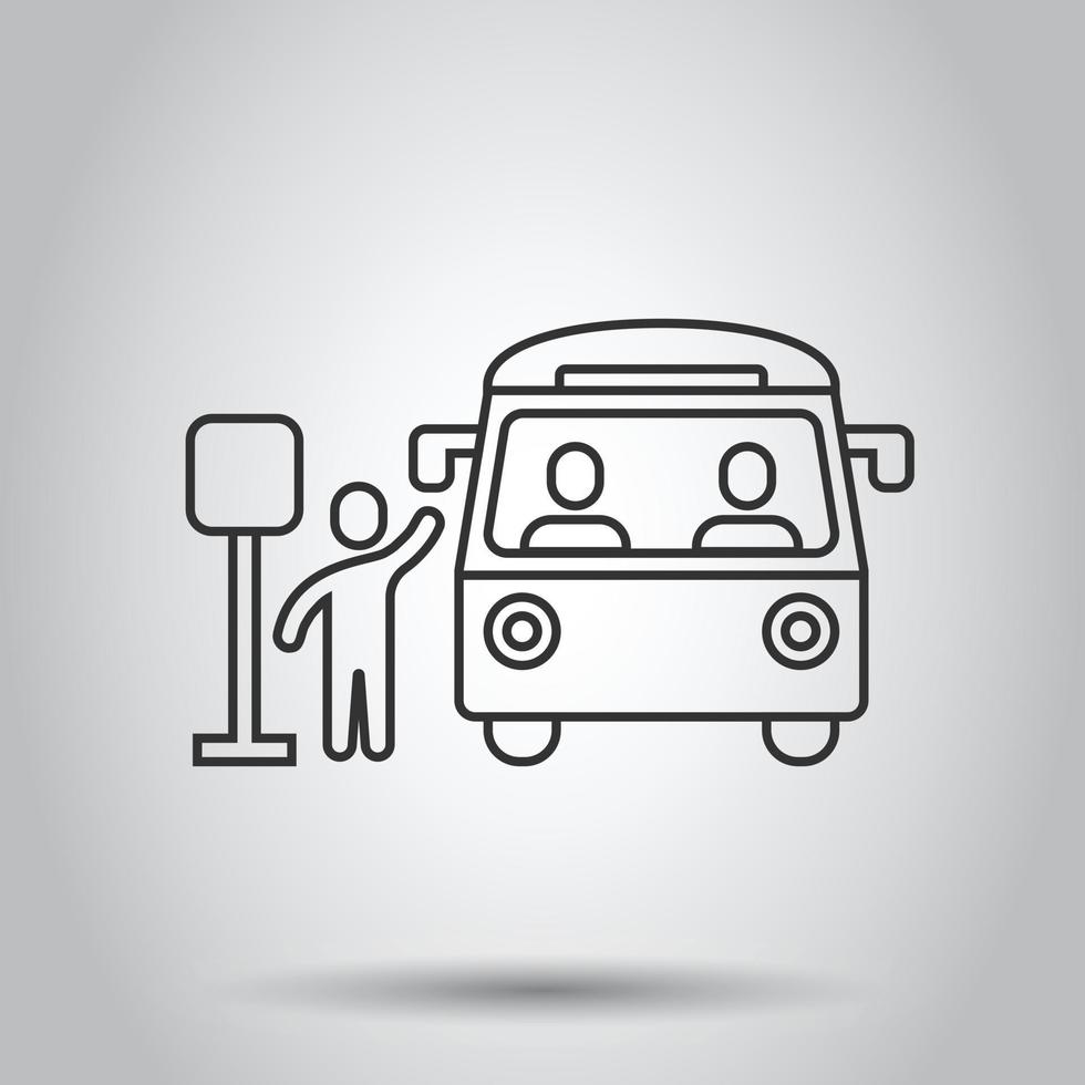 Bus station icon in flat style. Auto stop vector illustration on white isolated background. Autobus vehicle business concept.
