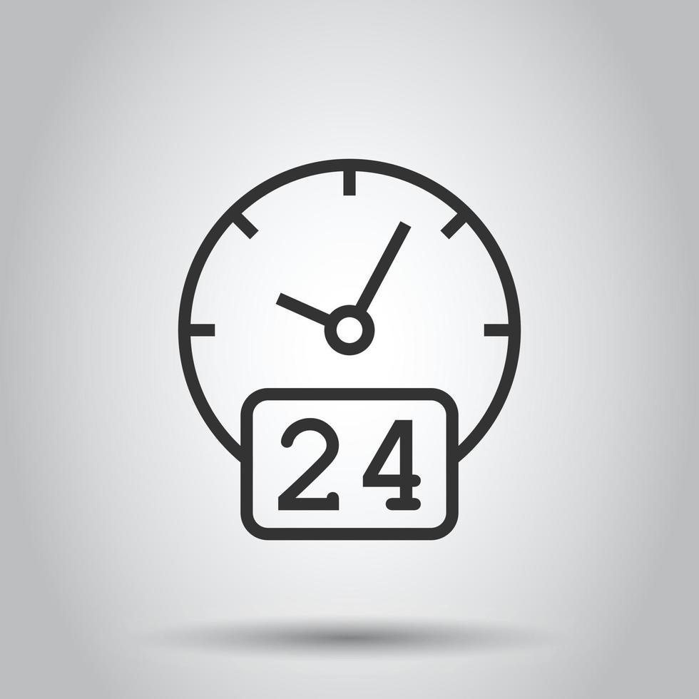 Clock 24 7 icon in flat style. Watch vector illustration on white isolated background. Timer business concept.