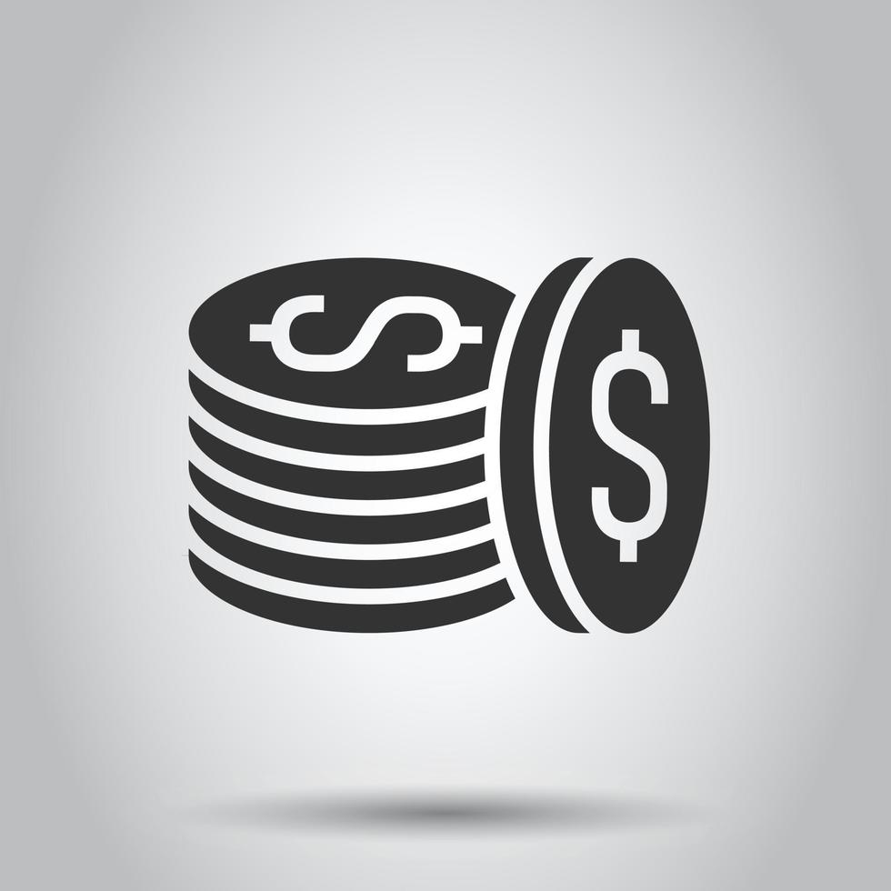 Coins stack icon in flat style. Dollar coin vector illustration on white isolated background. Money stacked business concept.