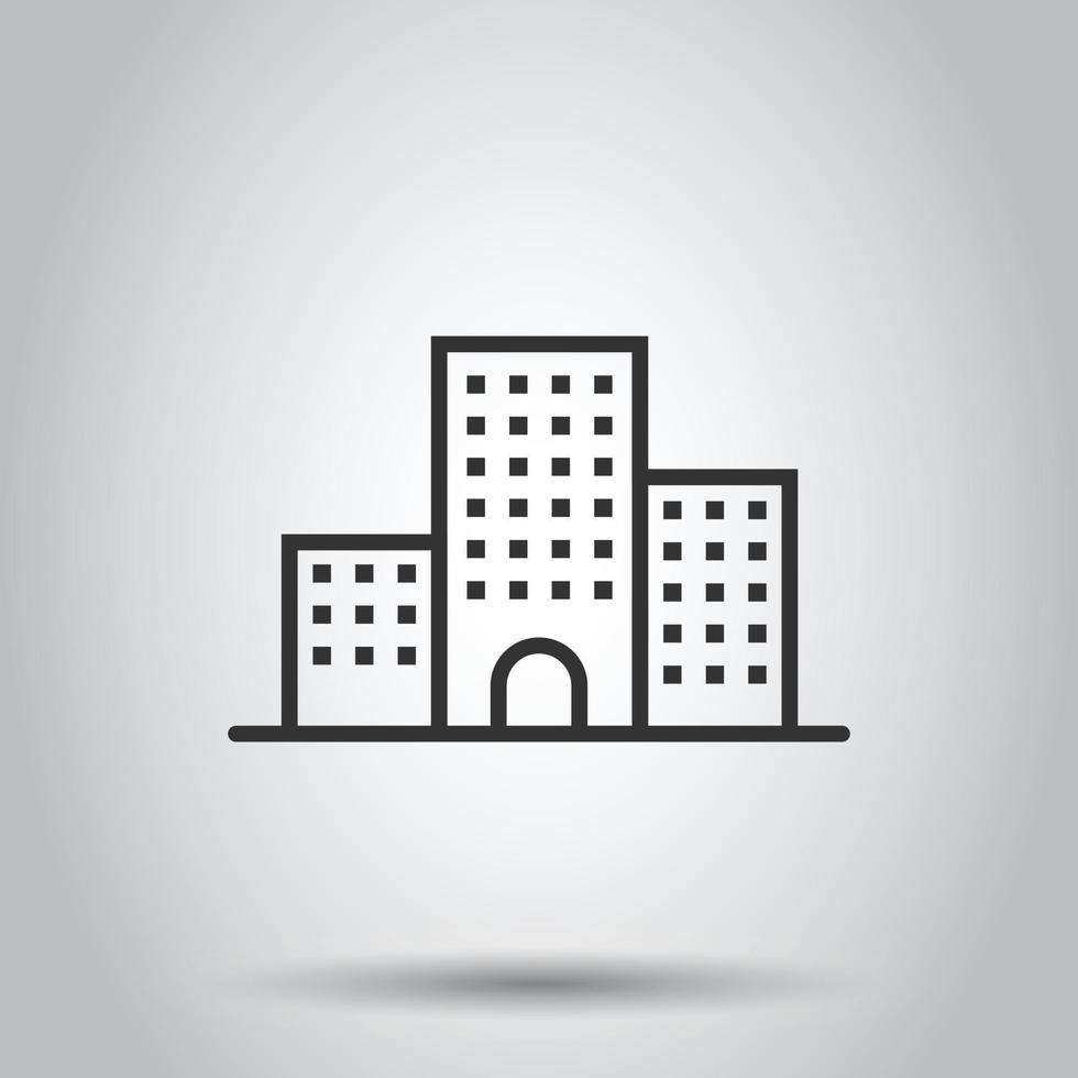 Building icon in flat style. Town skyscraper apartment vector illustration on white isolated background. City tower business concept.