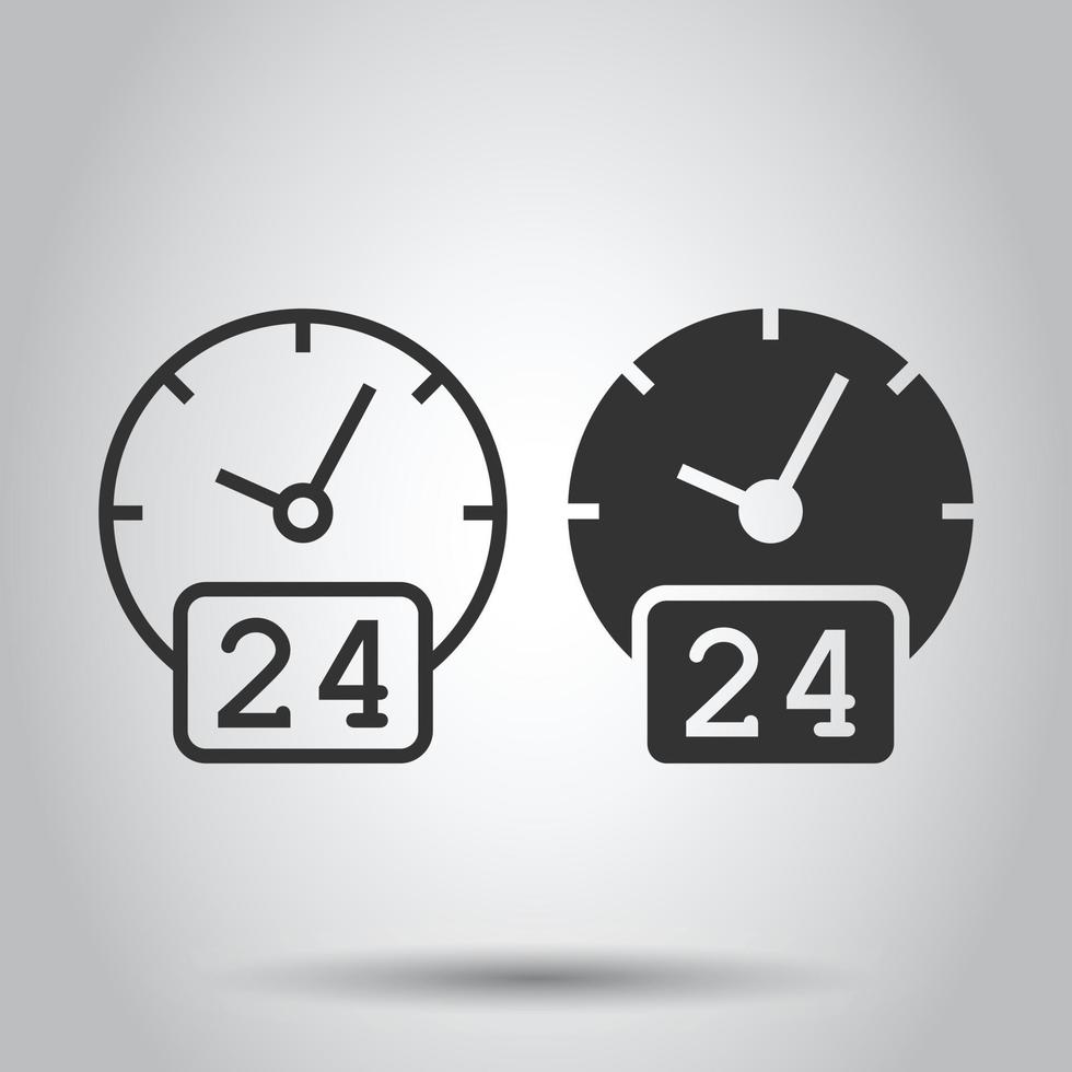 icono de reloj 24 7 en estilo plano. ver ilustración vectorial sobre fondo blanco aislado. concepto de negocio de temporizador. vector