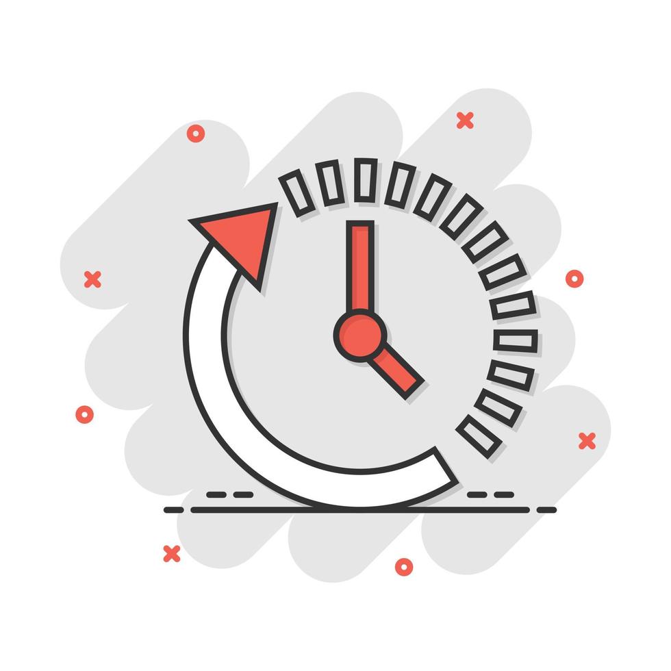 Clock countdown icon in comic style. Time chronometer vector cartoon illustration pictogram. Clock business concept splash effect.