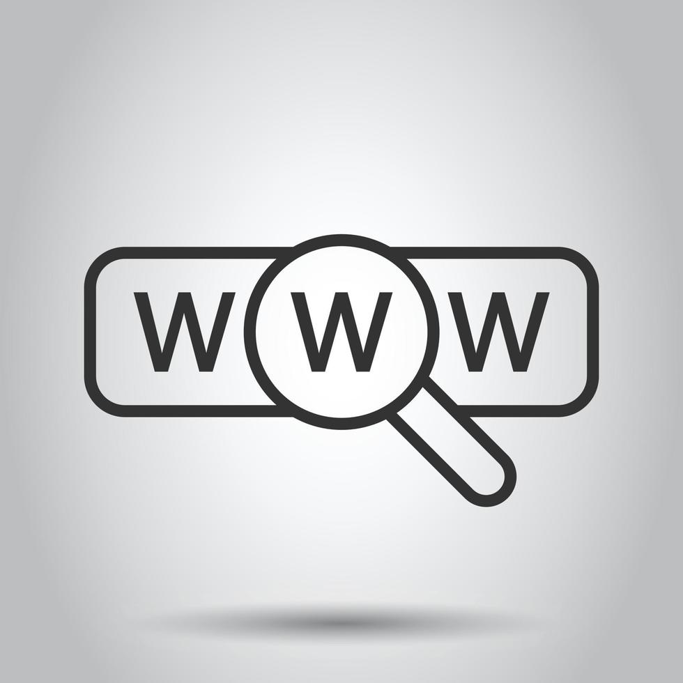 Global search icon in flat style. Website address vector illustration on white isolated background. WWW network business concept.