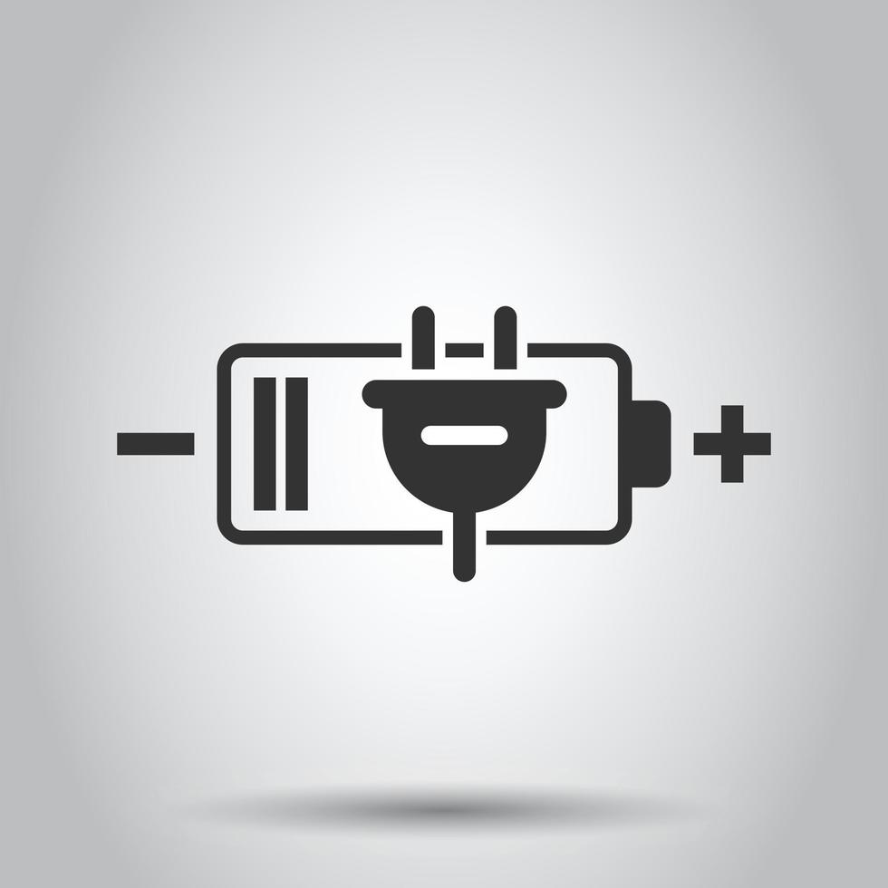 Battery charge icon in flat style. Power level vector illustration on white isolated background. Lithium accumulator business concept.