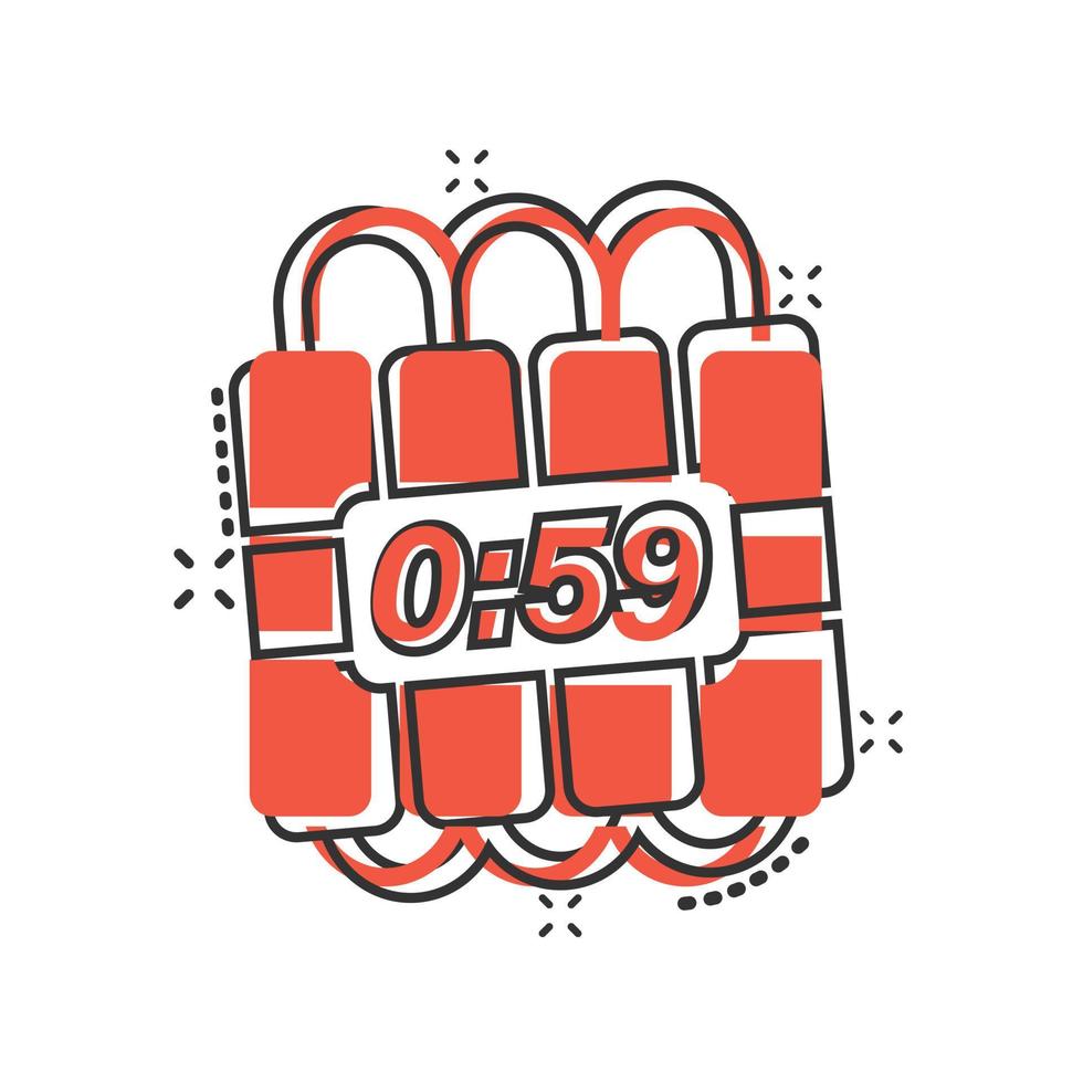 Bomb icon in comic style. Dynamite cartoon vector illustration on white isolated background. C4 tnt splash effect business concept.