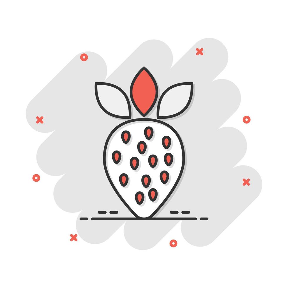 icono de fruta de fresa de dibujos animados vectoriales en estilo cómico. pictograma de ilustración de signo de baya madura. concepto de efecto de salpicadura de negocio de fresa. vector