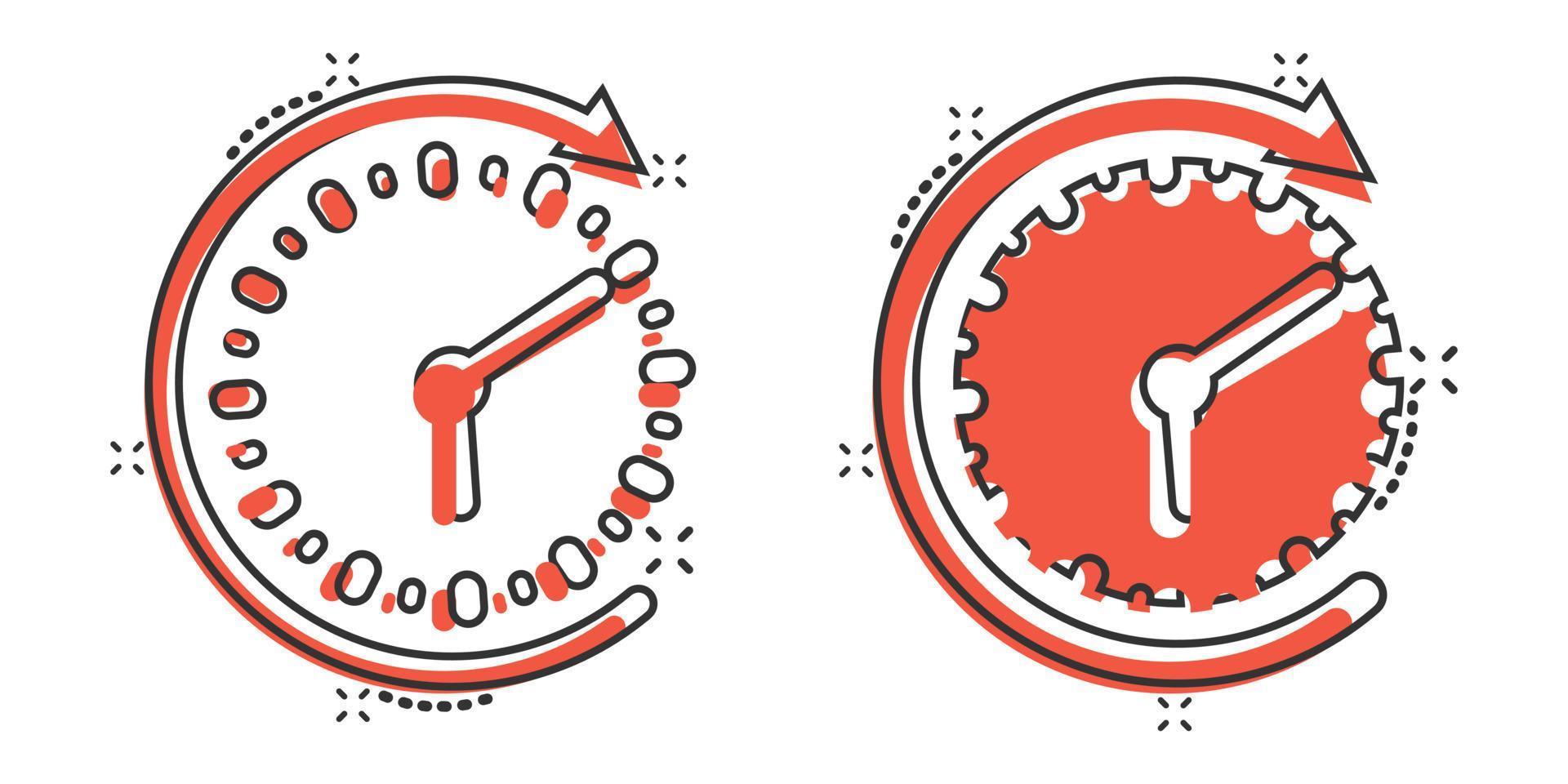 icono de reloj en estilo cómico. ver ilustración de vector de dibujos animados sobre fondo blanco aislado. concepto de negocio de efecto de salpicadura de temporizador.