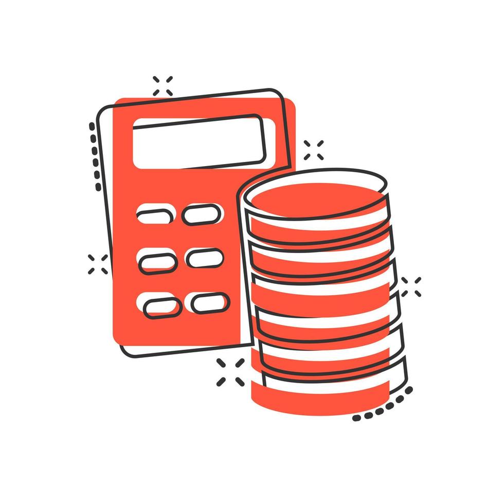 Money calculation icon in comic style. Budget banking vector cartoon illustration on white isolated background. Financial payment splash effect business concept.