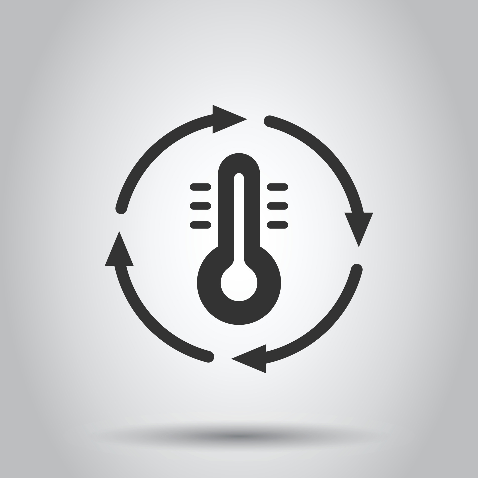 Thermometer climate control icon in flat style. Meteorology balance