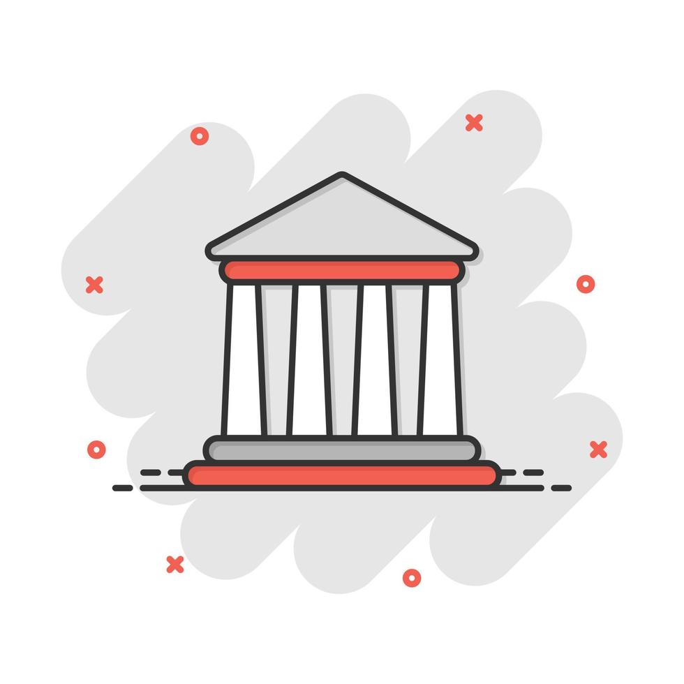 Bank building icon in comic style. Government architecture vector cartoon illustration pictogram. Museum exterior business concept splash effect.