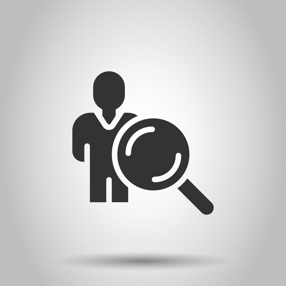 Search job vacancy icon in flat style. Loupe career vector illustration on white isolated background. Find people employer business concept.