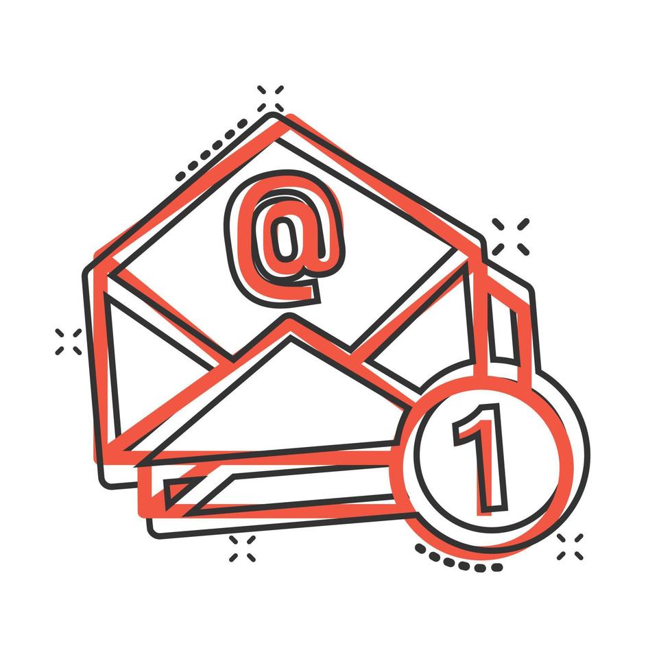 Email message icon in comic style. Mail document cartoon vector illustration on white isolated background. Message correspondence splash effect business concept.