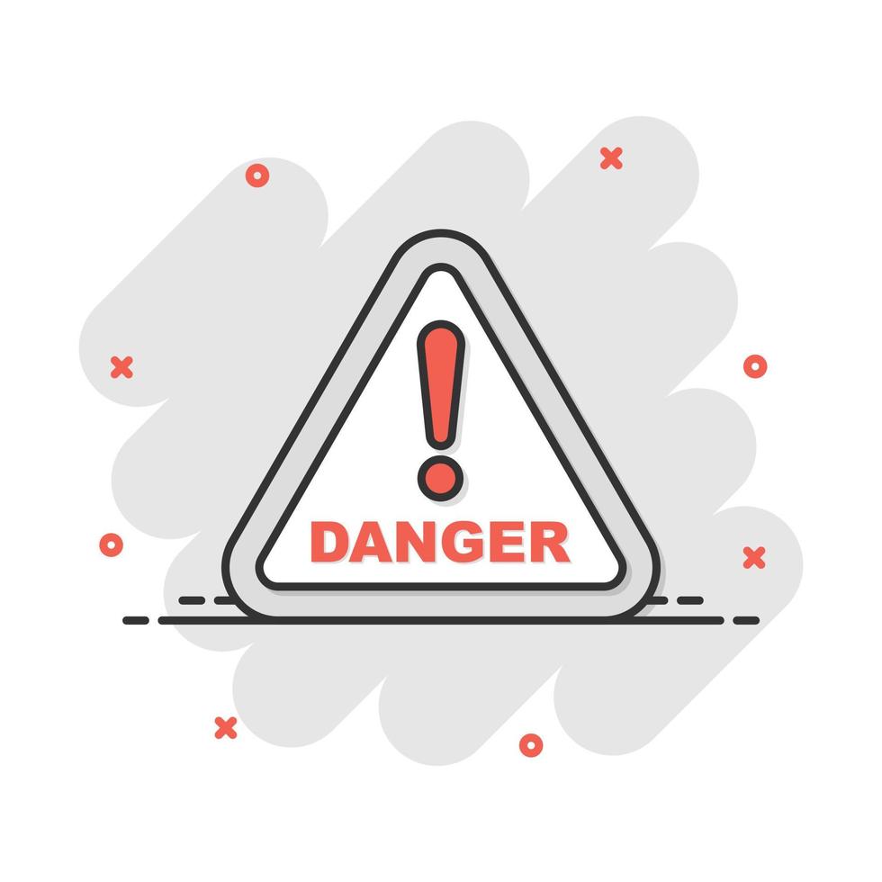 Vector cartoon danger icon in comic style. Attention caution sign illustration pictogram. Danger business splash effect concept.