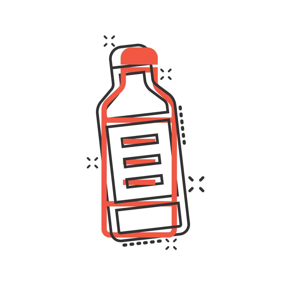 icono de botella de leche en estilo cómico. Ilustración de vector de dibujos animados de matraz sobre fondo blanco aislado. concepto de negocio de efecto de salpicadura de contenedor de bebida.